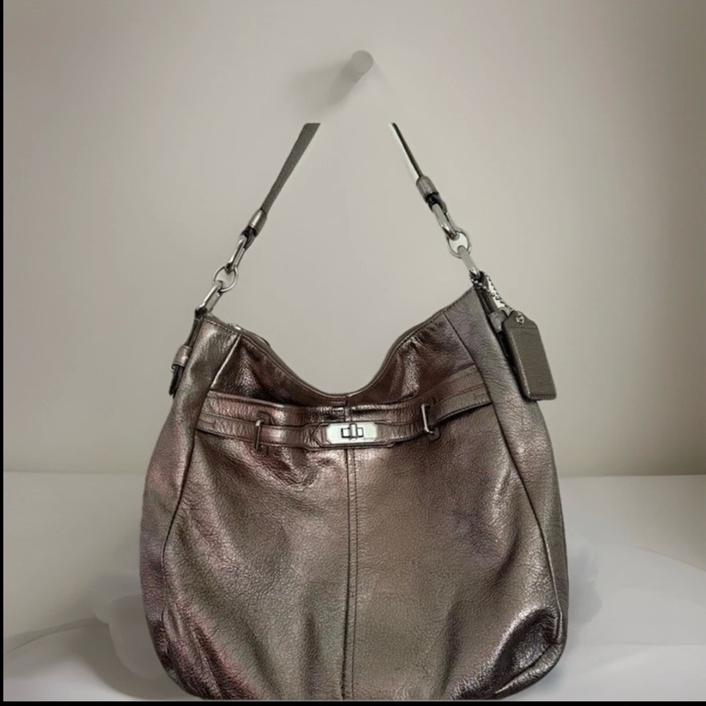 Coach Chelsea Ashlyn‎ Metallic Pewter Pebbled Leather Shoulder Bag 18211 - Picture 2 of 6
